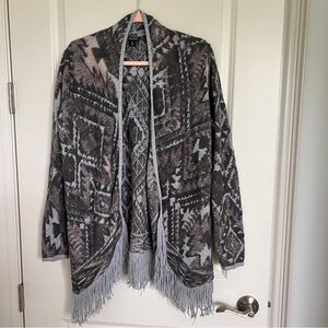 Lucky Brand sweater cardigan/ wrap fringed bohemian